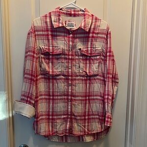 Pink and White America Eagle Plaid Button-Up Shirt